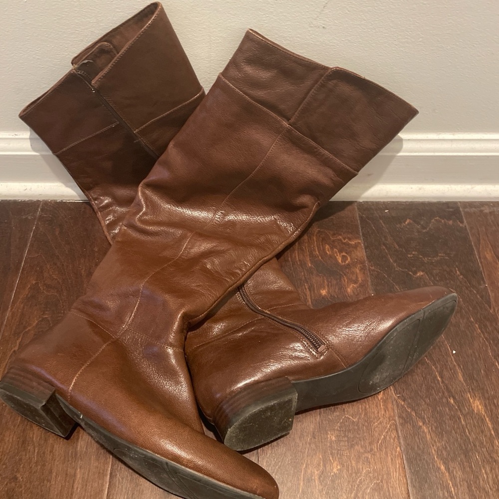 Nine West Women’s Leather Boots Size 7 Brown KneeHigh Minimalist